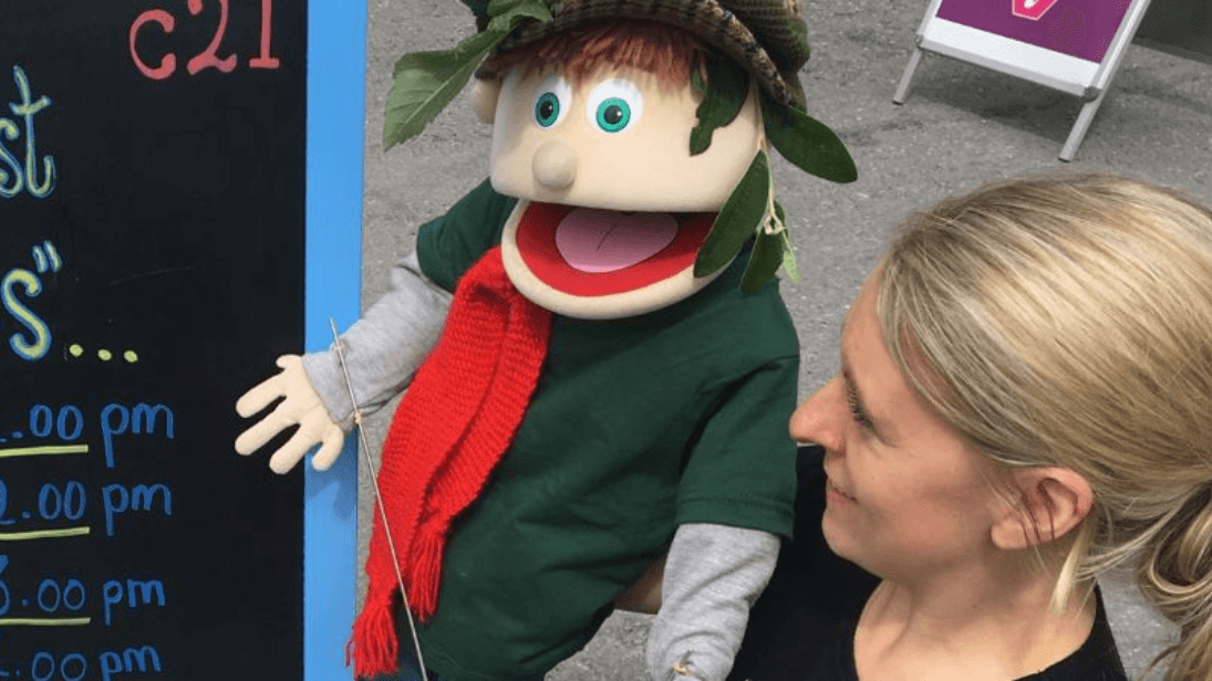 cinemagic puppet and blonde woman 