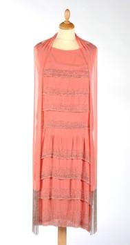 Pink embellished dress and sash, c1925