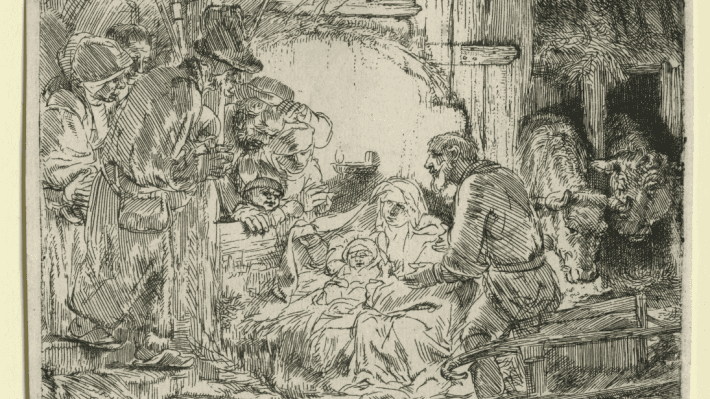 The Adoration of the Shepherds: with the lamp (1654) Rembrandt Harmenszoon van Rijn (1606 – 1699) Etching BELUM.U2019.10.4 Donated as part of the Acceptance in Lieu Scheme, 2019 ©National Museums NI